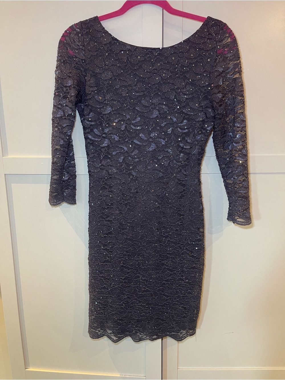 le chateau Black Long Sleeve Lace Cocktail Dress with Sparkle